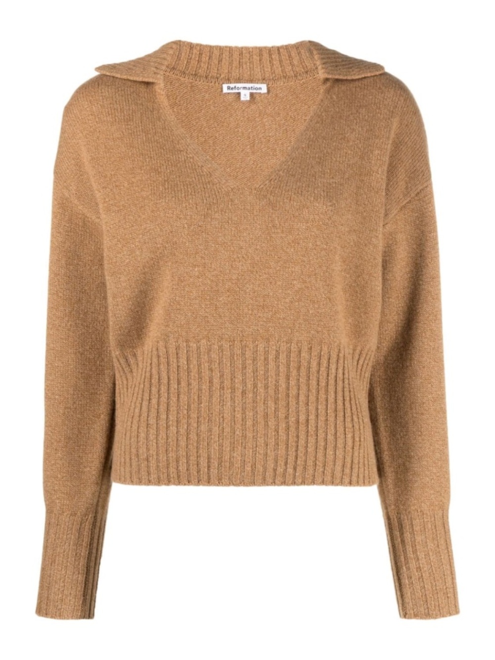 NEW Reformation Beckie Cashmere Collared Sweater Panko Large